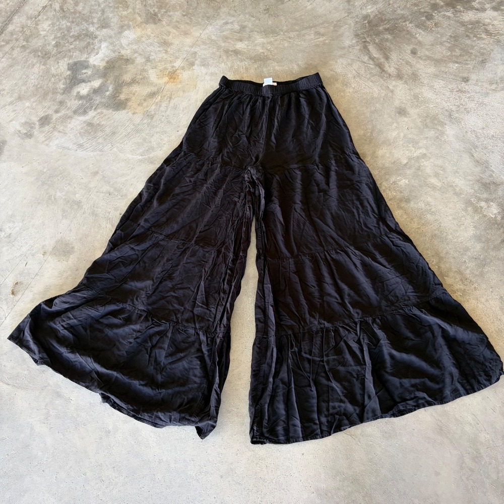 Natural Life Black Tiered Palazzo Pants Wide Leg Boho Rayon Small